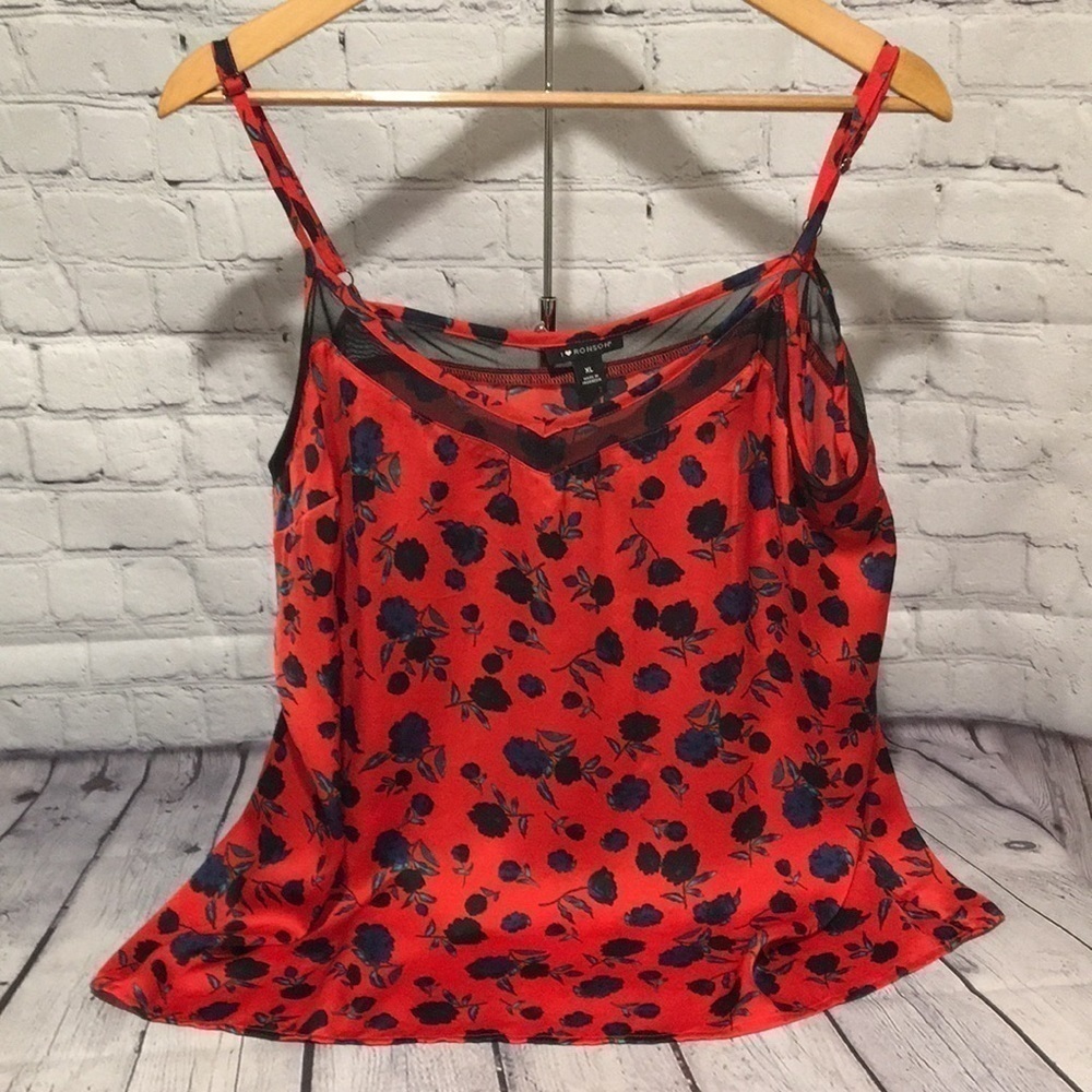 I Heart Ronson Red satin floral Cami size XL